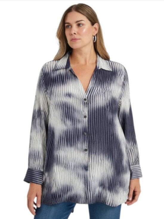 Coldwater Creek Tops - Coldwater Creek X-Large Blue and White Semi-Sheer Linen Tunic or Beach Coverup